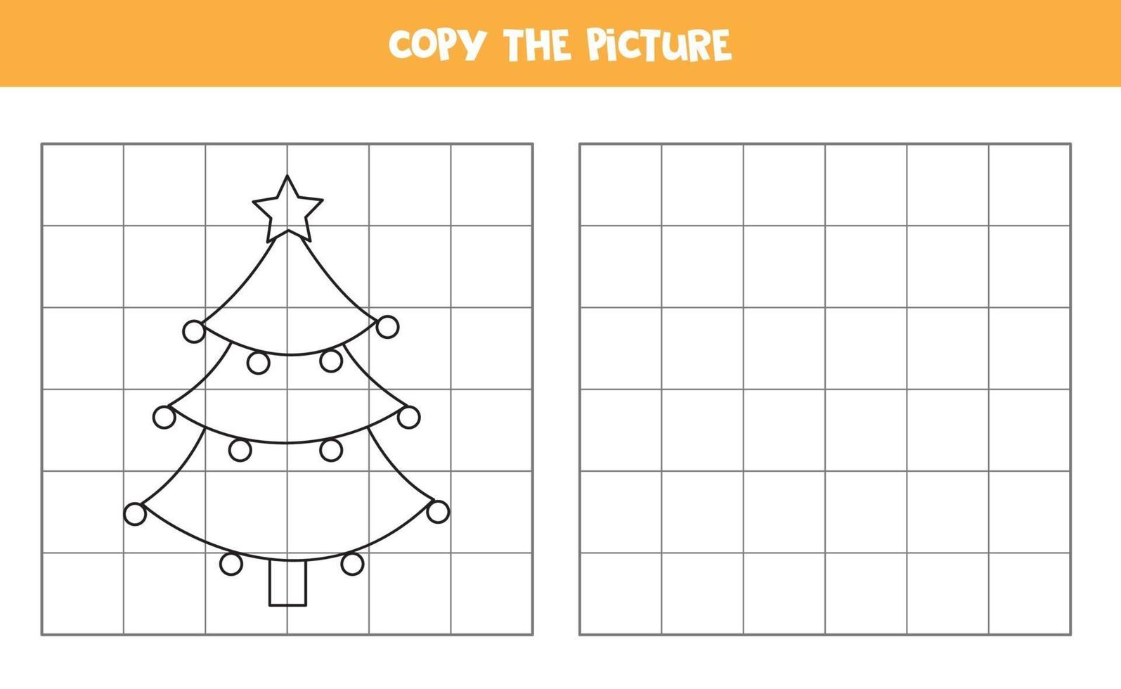 Copy the picture. Cartoon fir tree. Logical game for kids. vector