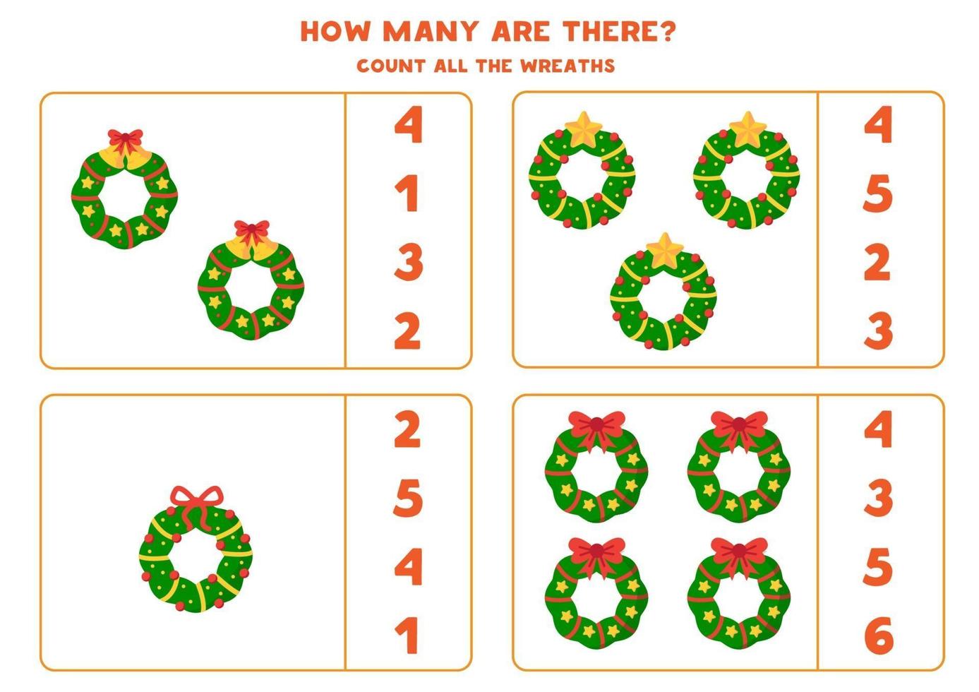 Counting game for kids. Set of Christmas wreaths. vector