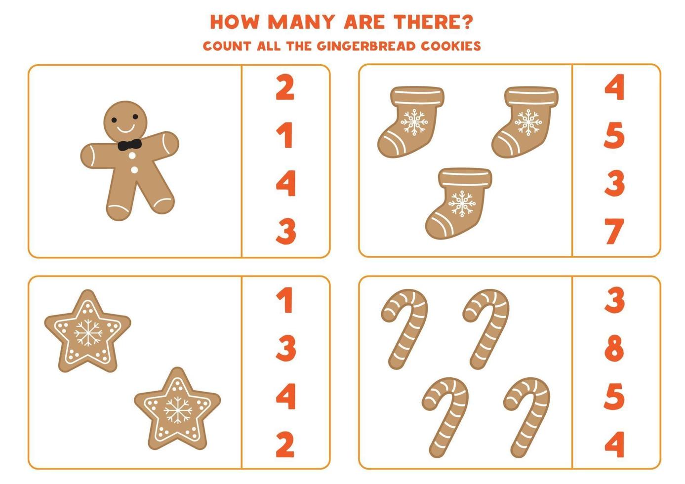 Counting game for kids. Count all Christmas gingerbread cookies. vector