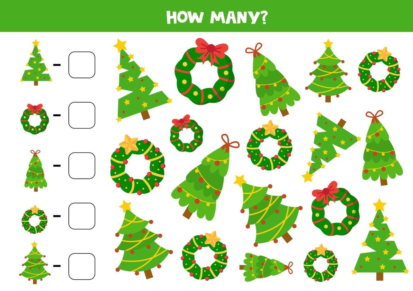 Math game for kids. Counting game with Christmas wreaths. vector