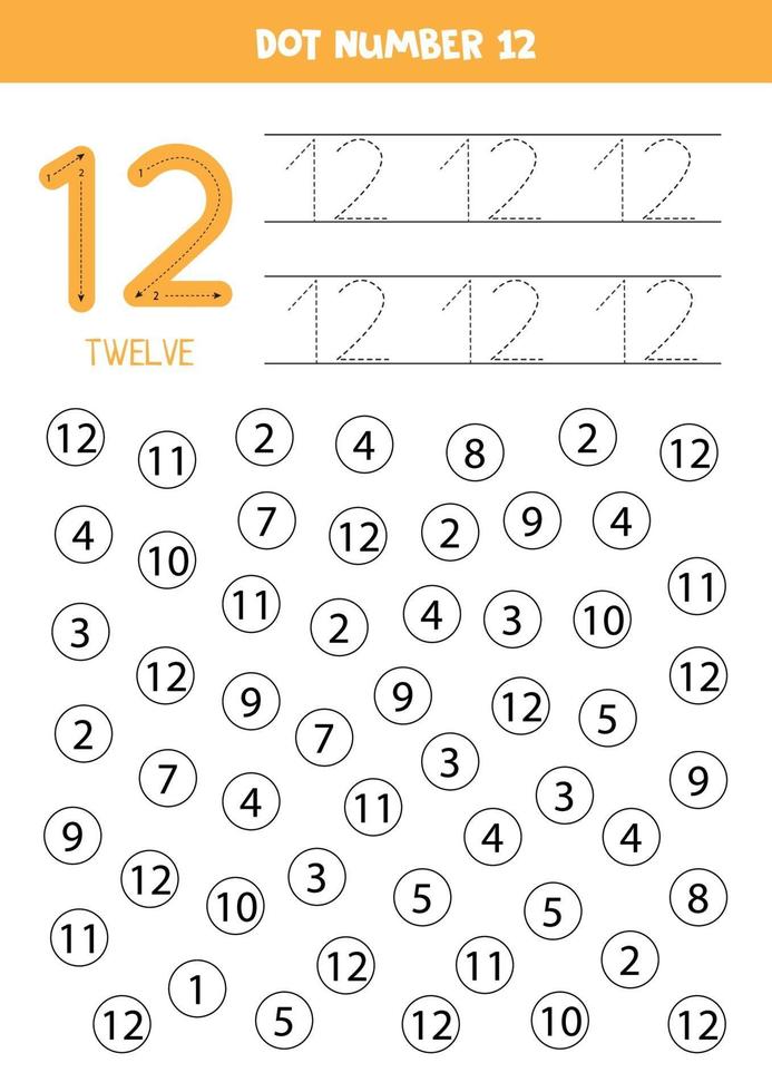 Find and color number 12. Math game for kids. vector