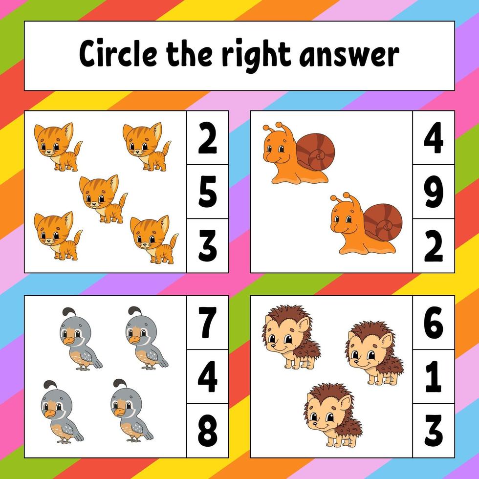 Circle the right answer. Education developing worksheet. Activity page with pictures. Game for children. Color isolated vector illustration. Funny character. Cartoon style.