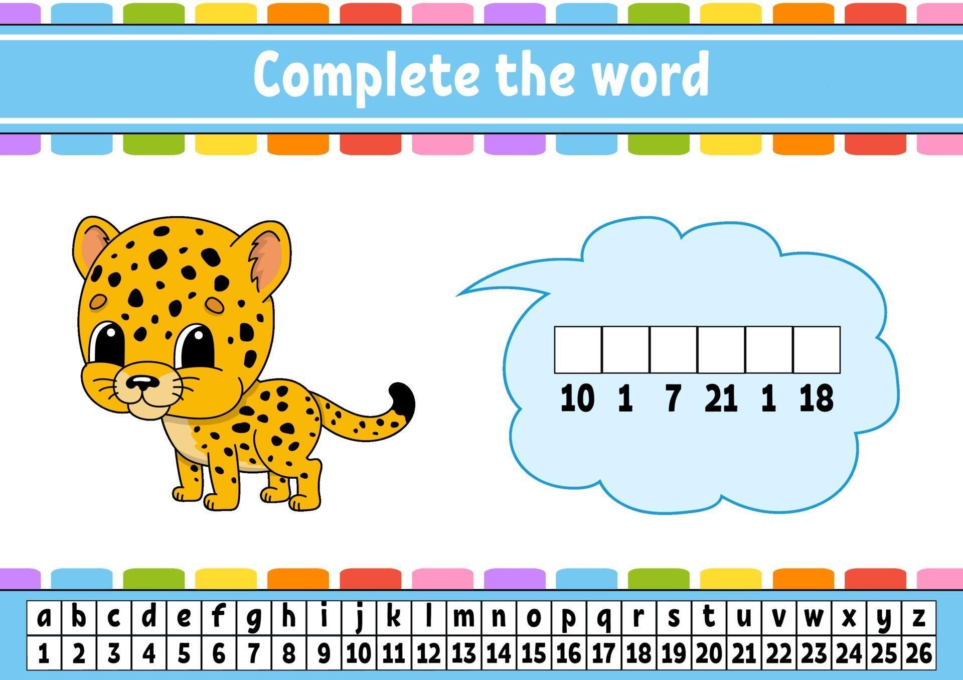 complete-the-words-jaguar-cipher-code-learning-vocabulary-and-numbers-education-worksheet