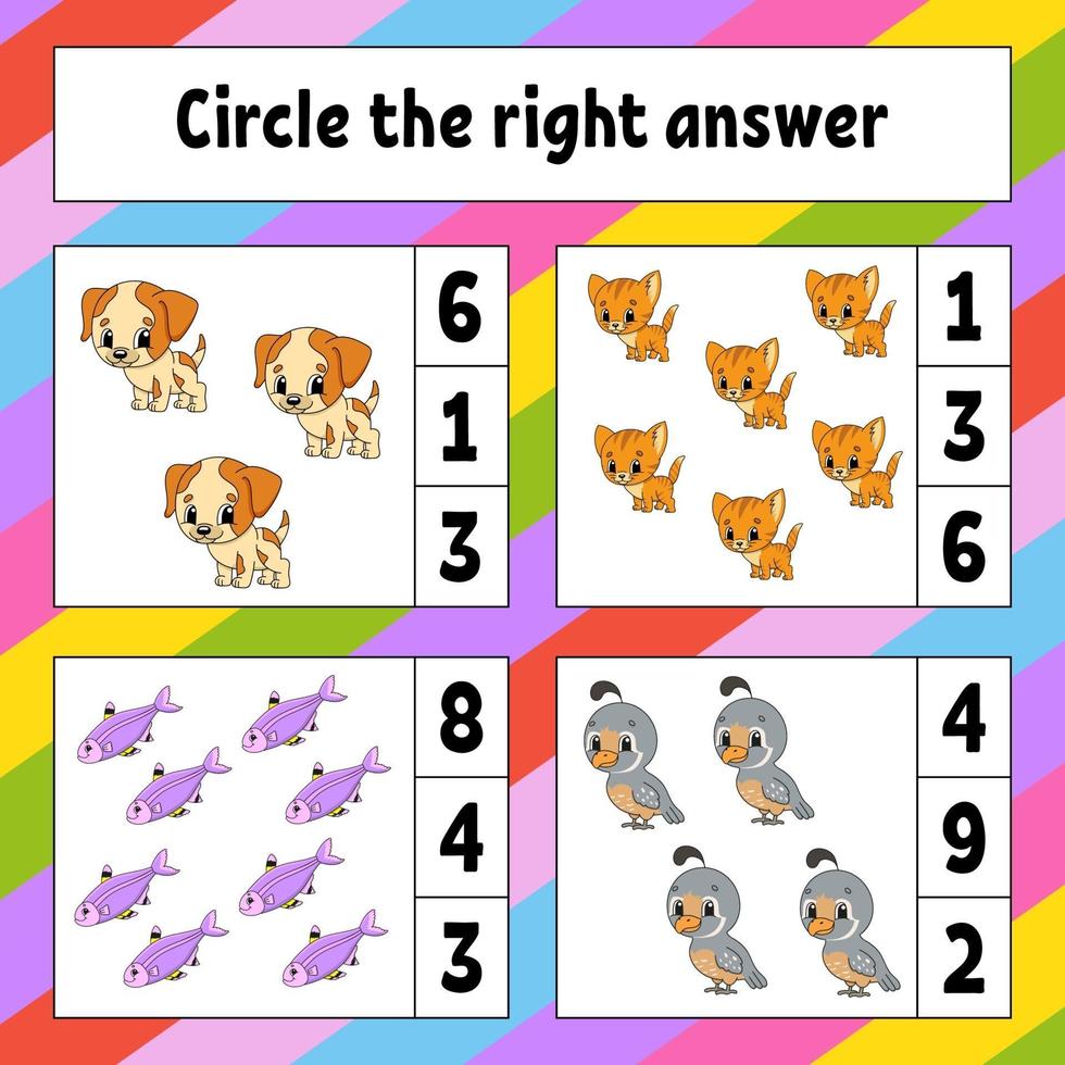 Circle the right answer. Education developing worksheet. Activity page with pictures. Game for children. Color isolated vector illustration. Funny character. Cartoon style.