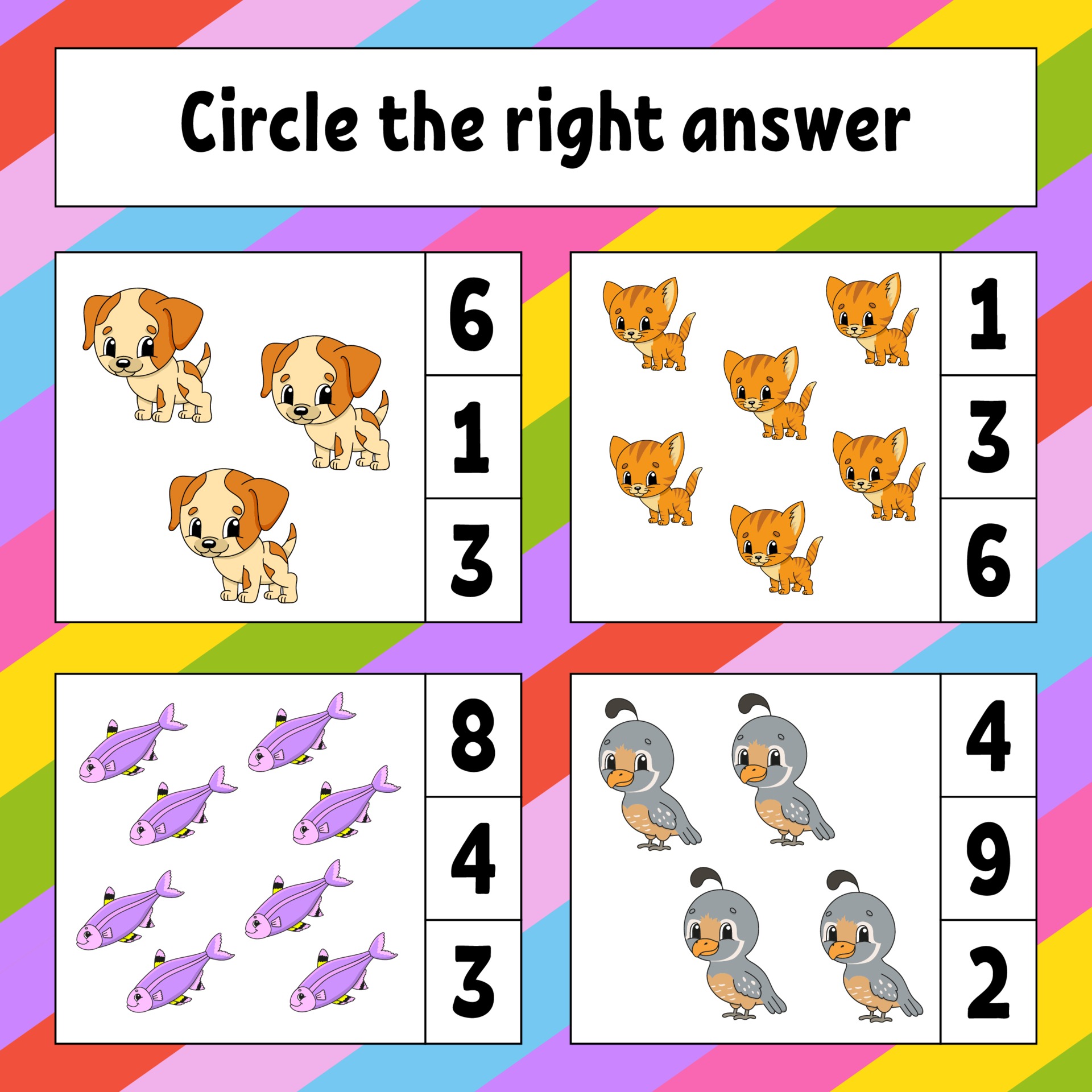 Circle the right answer. Circle activity. Lets count fruits. Mathematics kids. Circle the right answer.