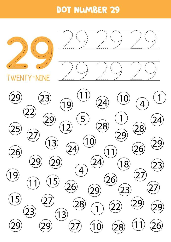 Find and color number 29. Math game for kids. vector