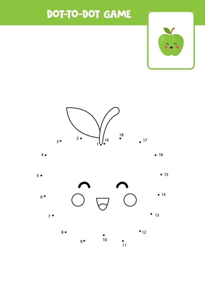 Connect the dots game with kawaii apple. vector