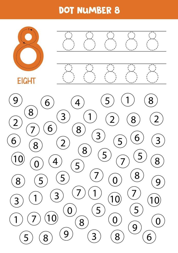 Find and color number 8. Math game for kids. vector