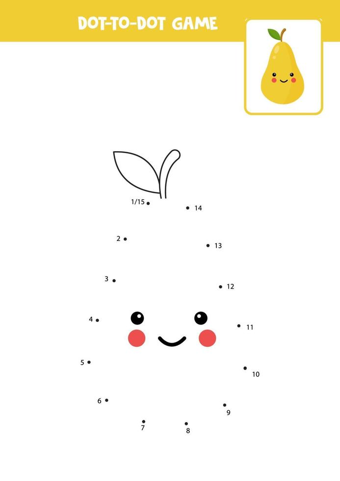 Connect the dots game with kawaii pear. vector