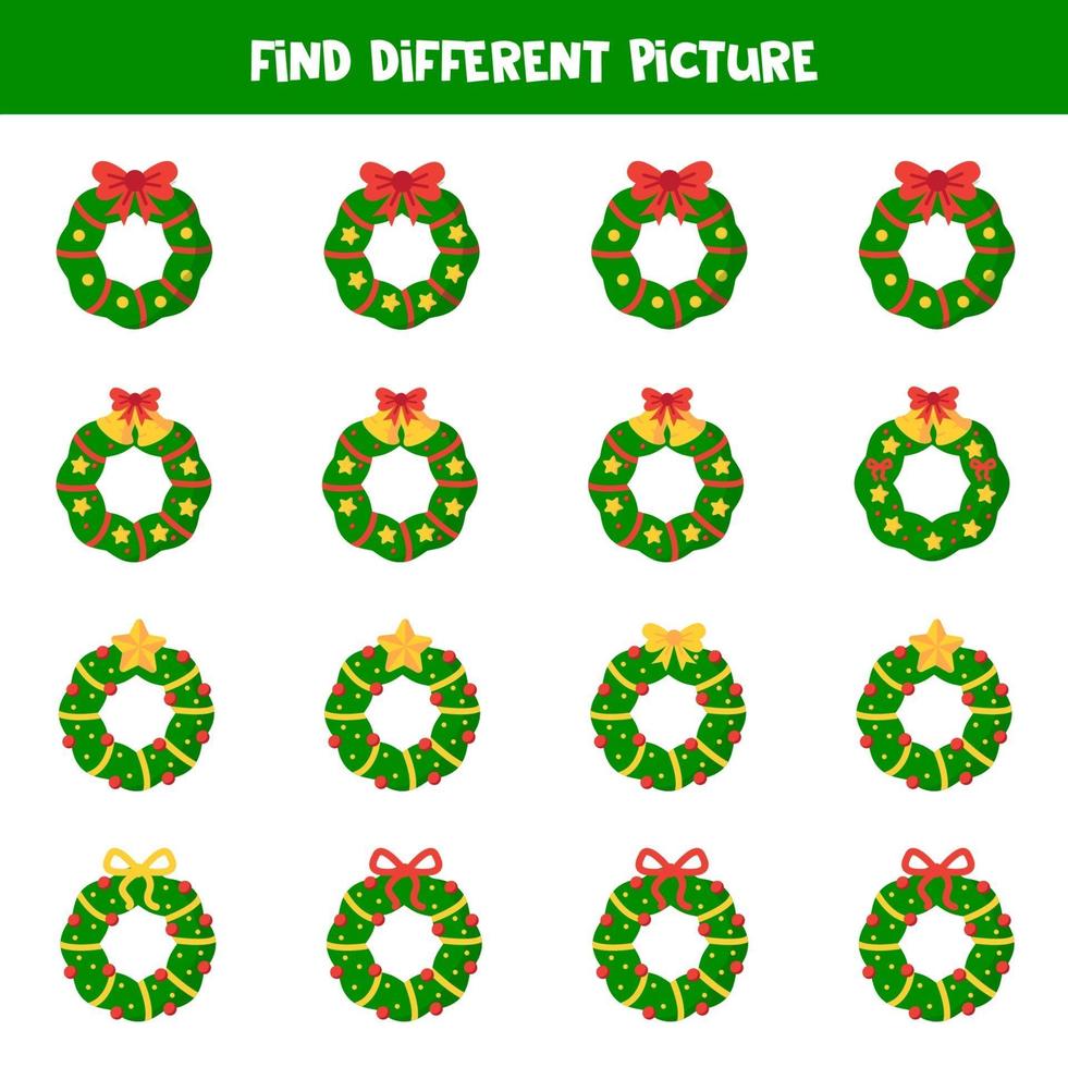 Encuentra diferentes guirnaldas navideñas en cada fila. vector