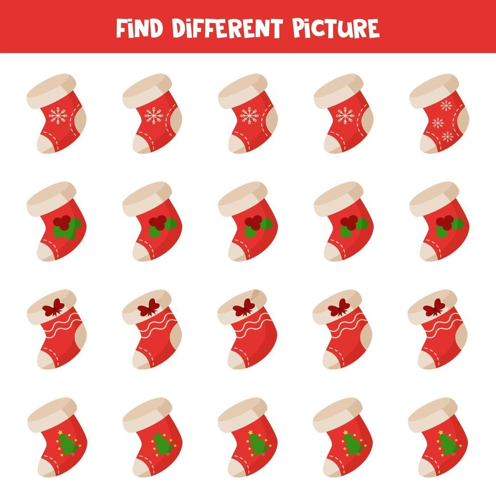 Find Christmas sock which is different from others in row. vector