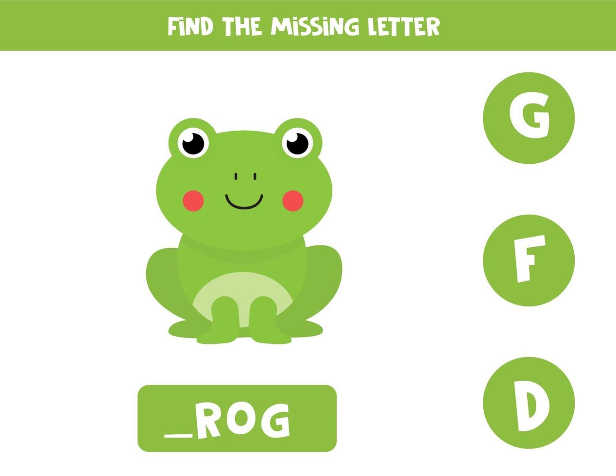 Find missing letter. Carton frog illustration. Logical game. vector