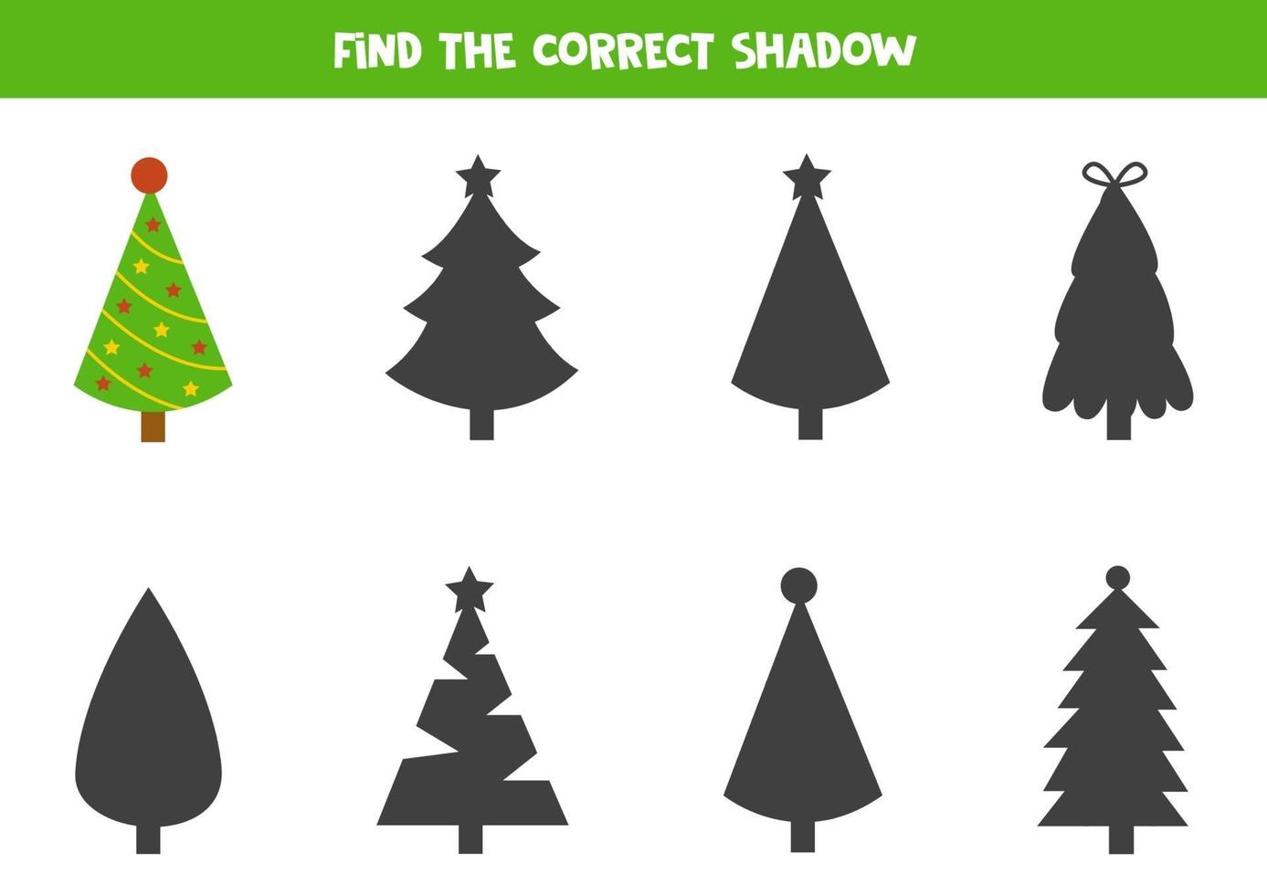 encuentra la sombra correcta del abeto de Navidad. vector