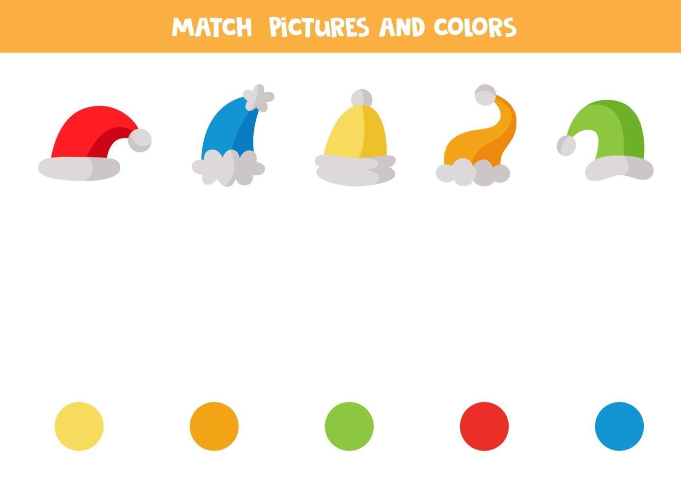 Color matching game for kids. Match caps by color. vector