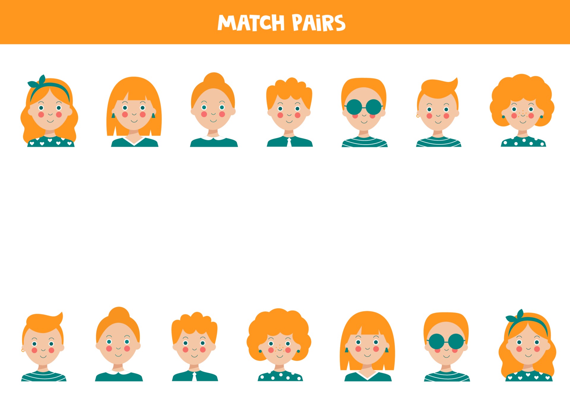 Find pair to each portrait of person. Logical matching game