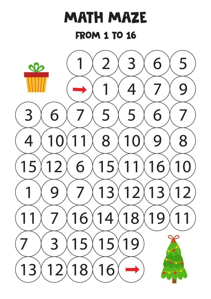 hoja de cálculo matemática con árbol de navidad y presente. vector