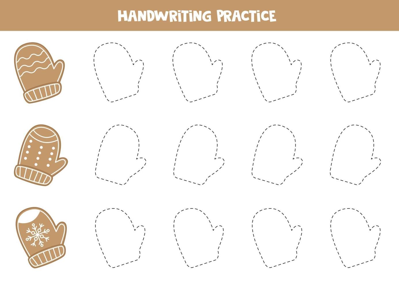 Tracing contours of Christmas gingerbread cookies in shape of mittens. vector