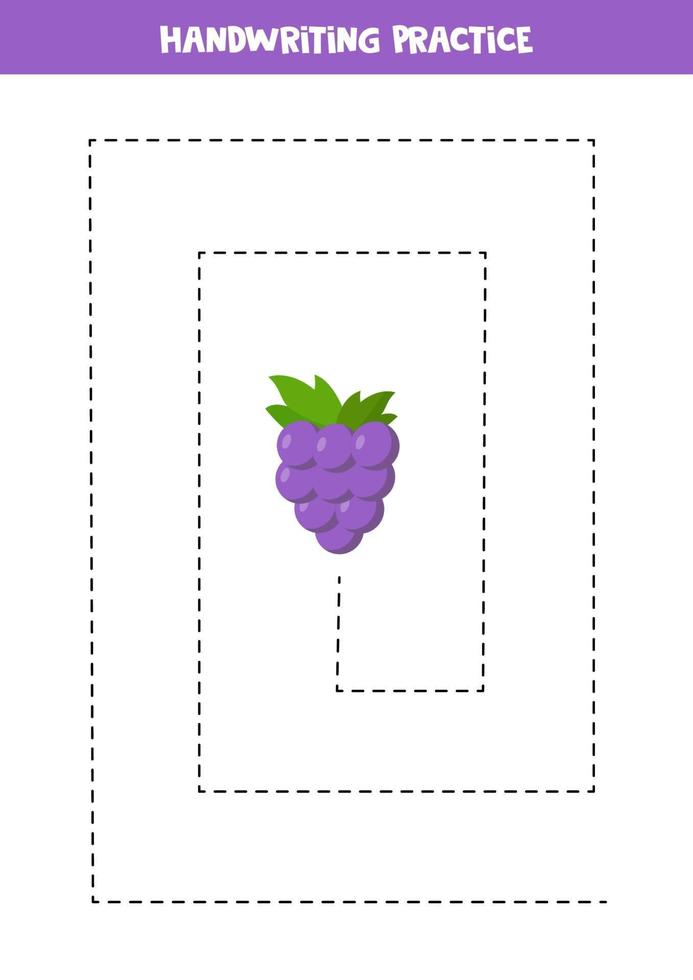 Tracing lines with grape. Writing skills practice for kids. vector