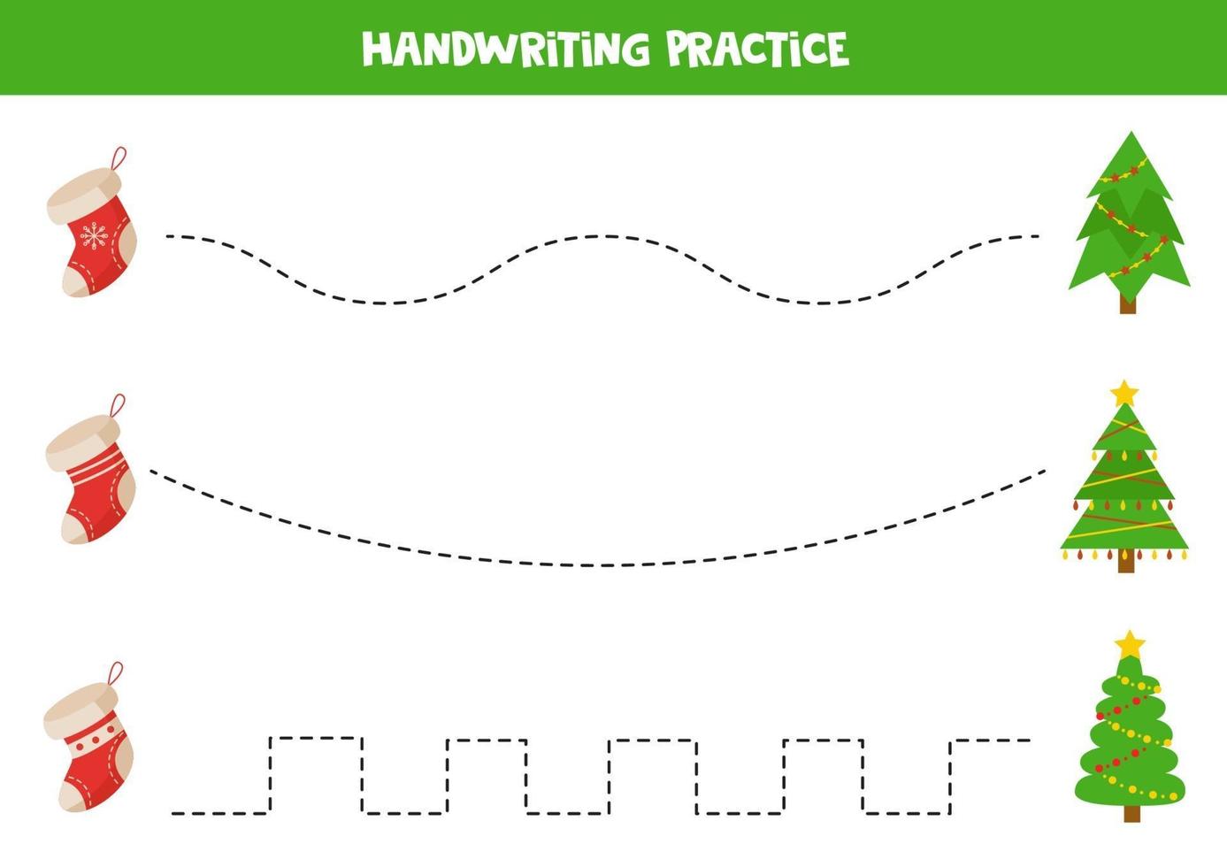 Trace the lines between Christmas socks and fir trees. vector