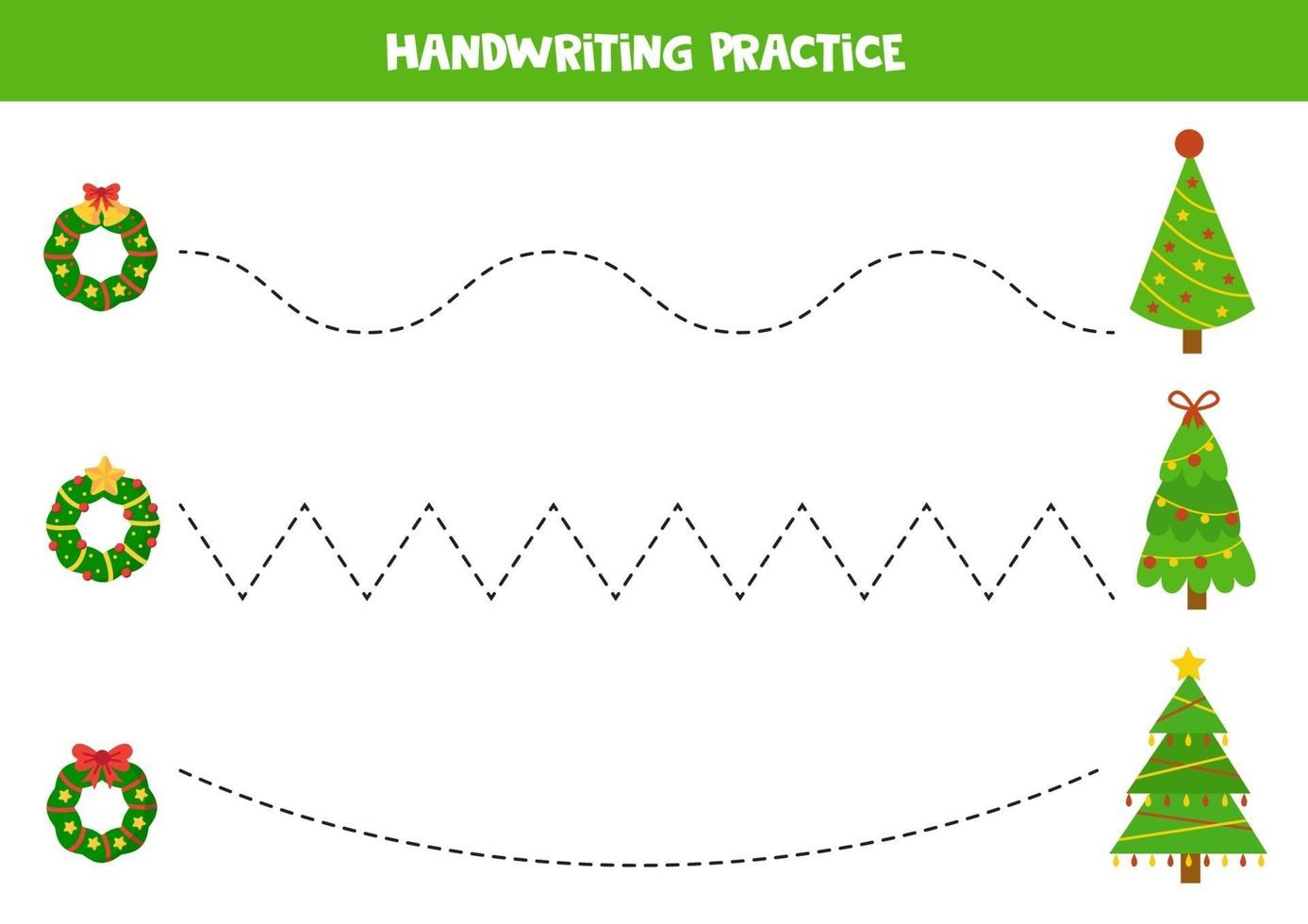 Tracing lines between Christmas fir trees and wreaths. vector