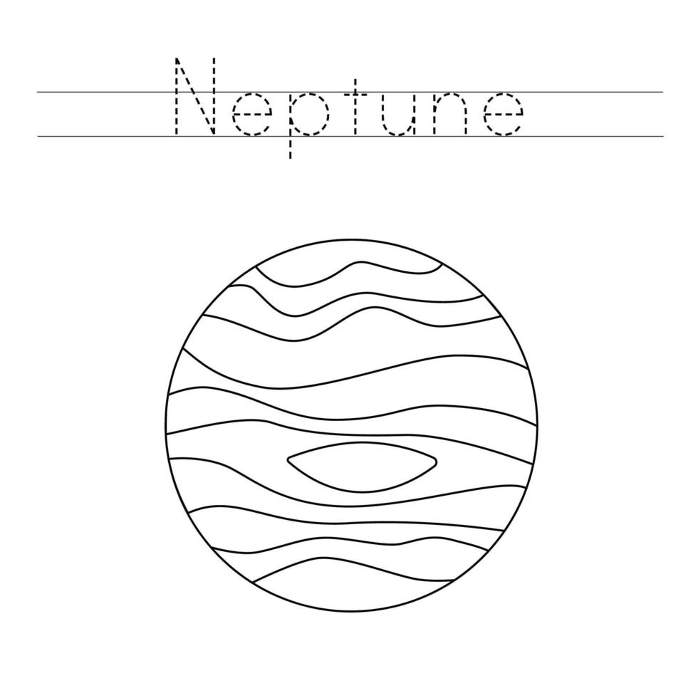 Tracing letters with planet Neptune. Writing practice. vector
