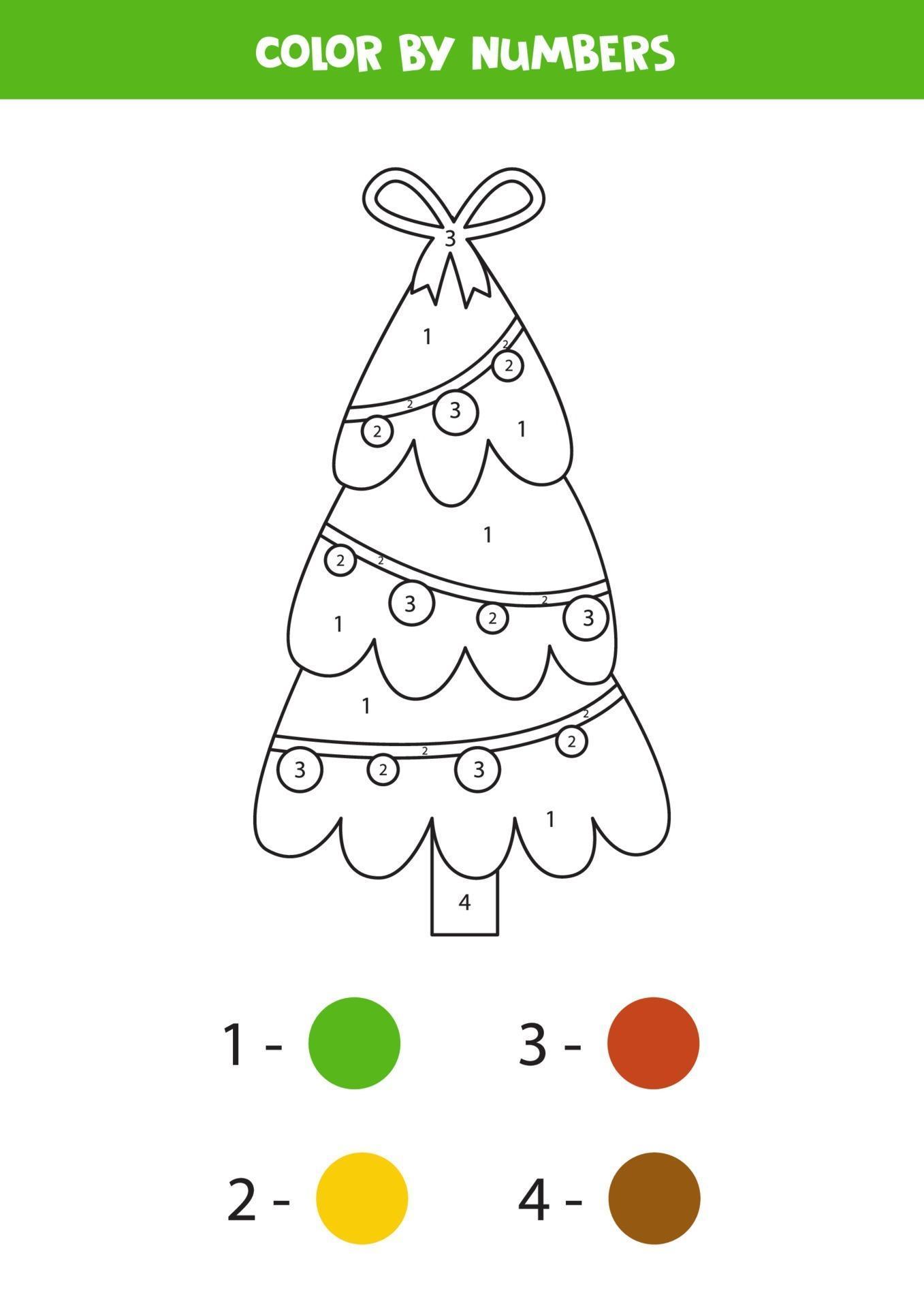 Color cute Christmas fir tree by numbers. 2170944 Vector Art at Vecteezy