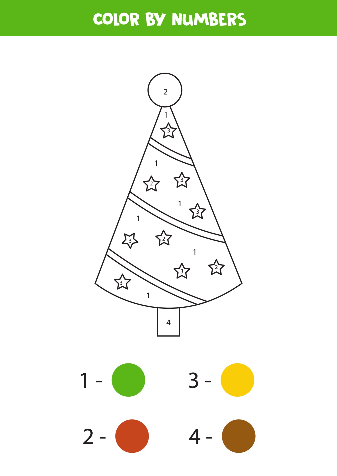 Math worksheet for kids. Color Christmas tree by numbers ...