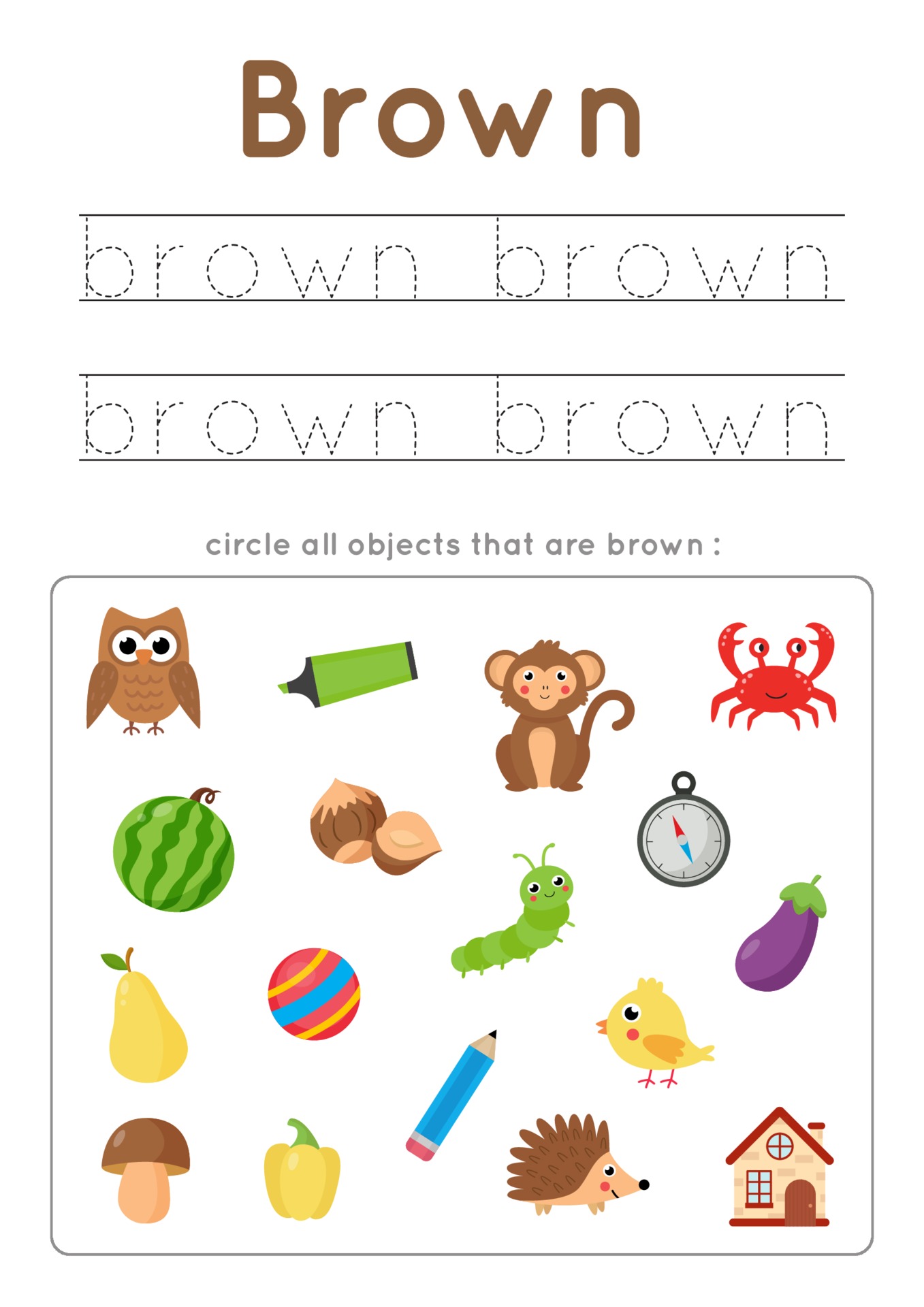Learning brown color for preschool kids writing practice 2170981
