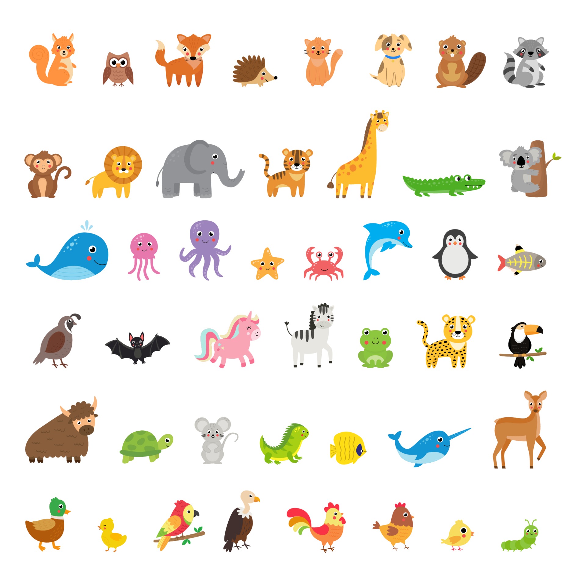 Large collection of wild and domestic animals and birds. 2170982 Vector Art  at Vecteezy