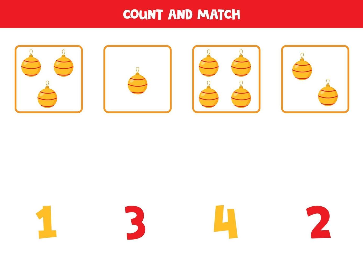 Counting game with Christmas balls. Math worksheet. vector