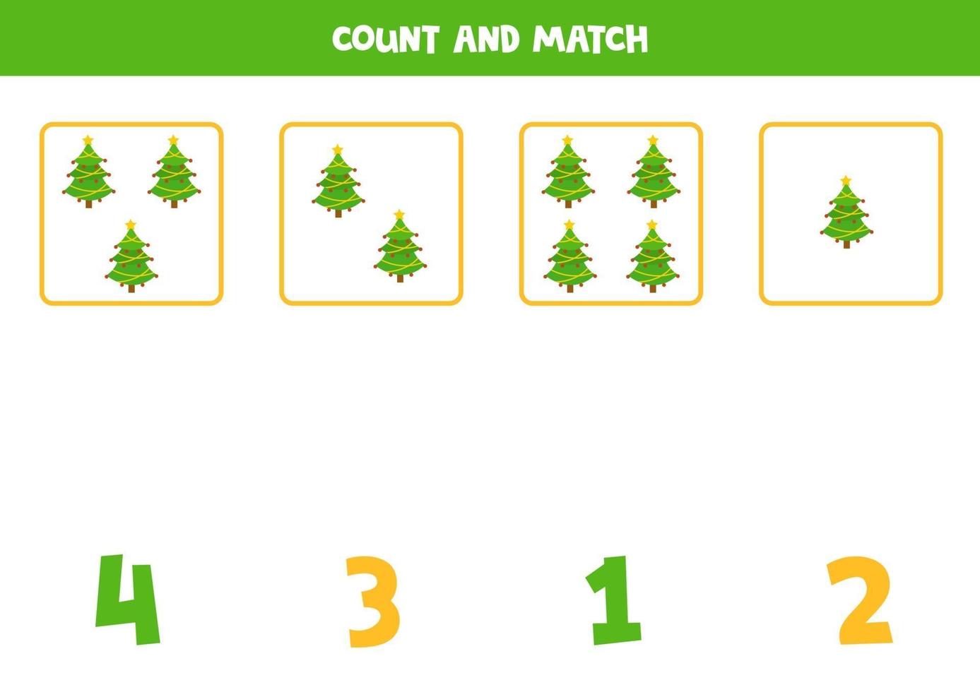 Counting worksheet with cartoon fir trees. vector