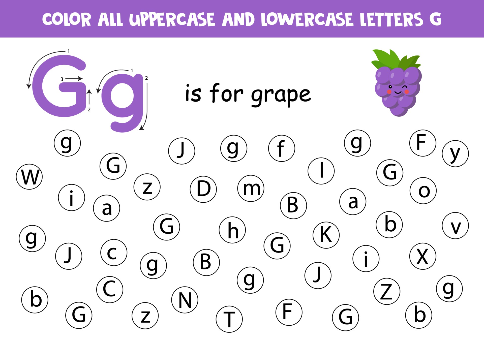 find-and-color-all-letters-g-alphabet-games-for-kids-2171008-vector