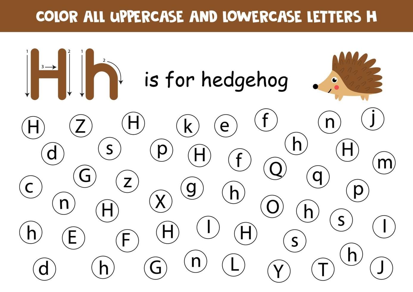Alphabet worksheet. Find all letters Hh. Dot letters. vector