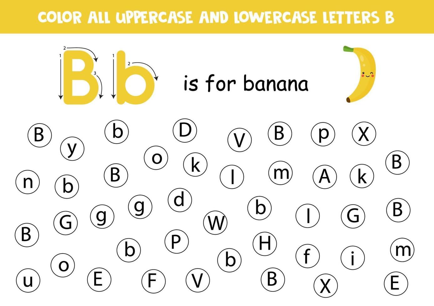 Alphabet worksheet. Find all letters Bb. Dot letters. vector