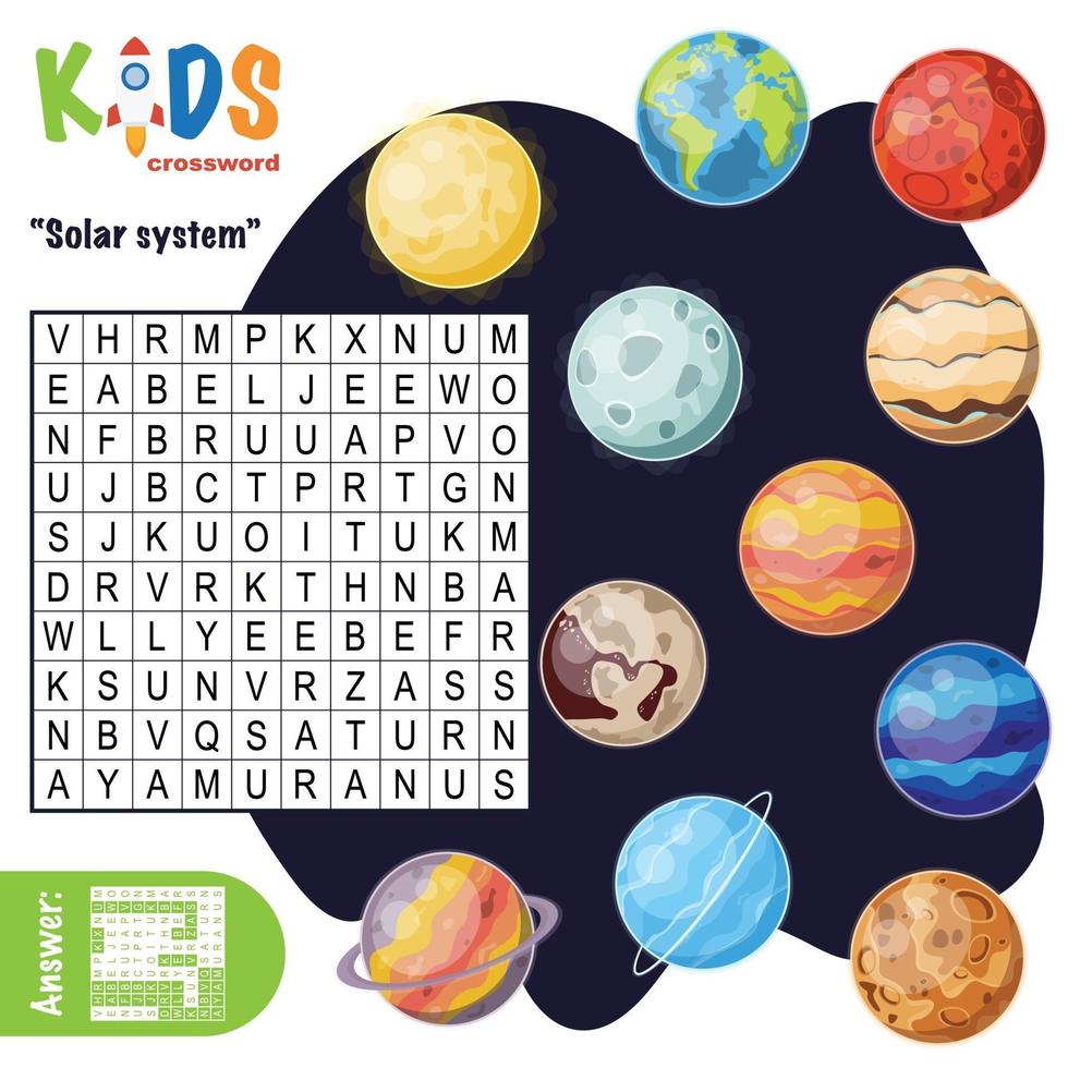 Solar system word search crossword vector