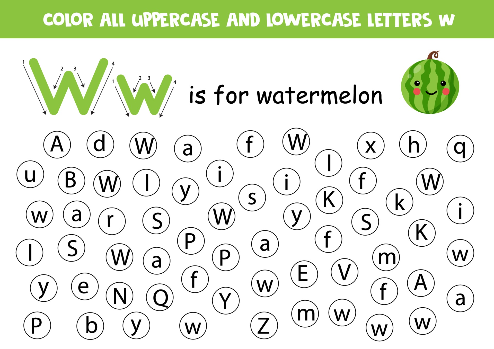 Find And Color All Letters W Alphabet Games For Kids 2171037 Vector Art At Vecteezy