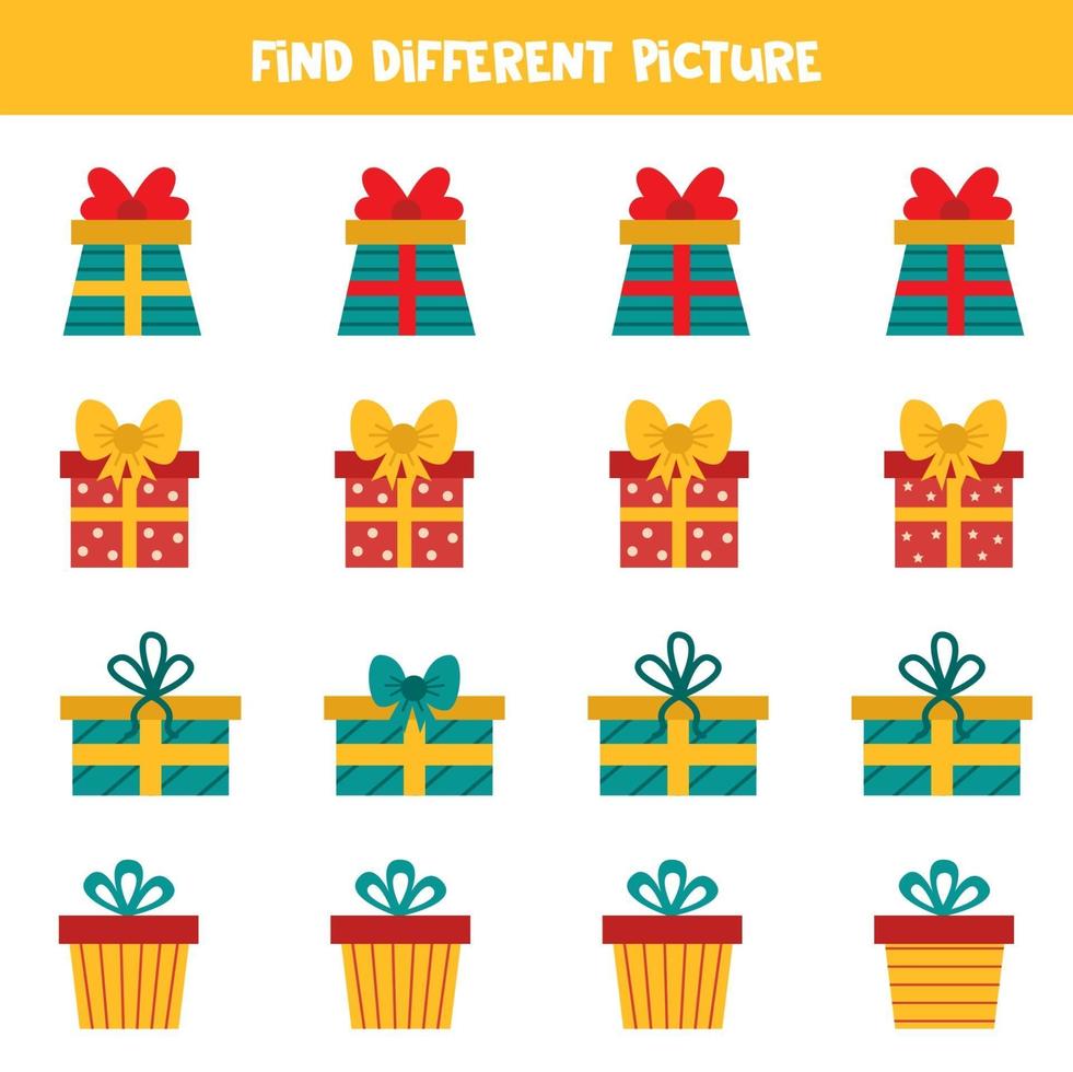 Find different picture of present Christmas box in row. vector