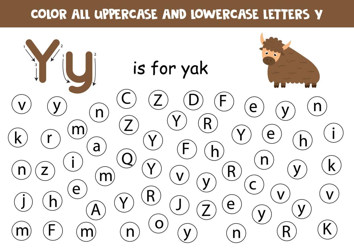 Find and color all letters Y. Alphabet games for kids. vector