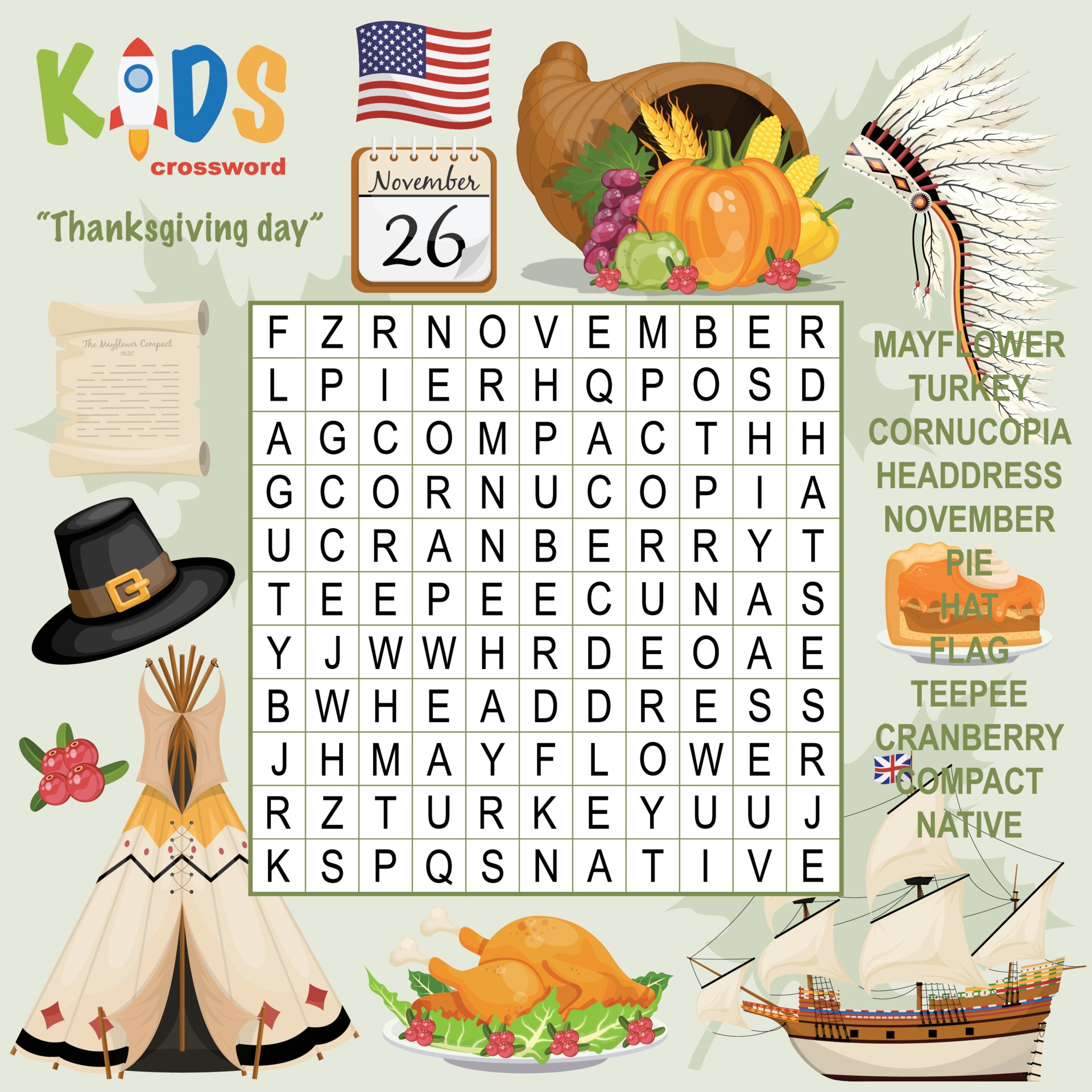 thanksgiving day word search crossword 2171050 vector art at vecteezy