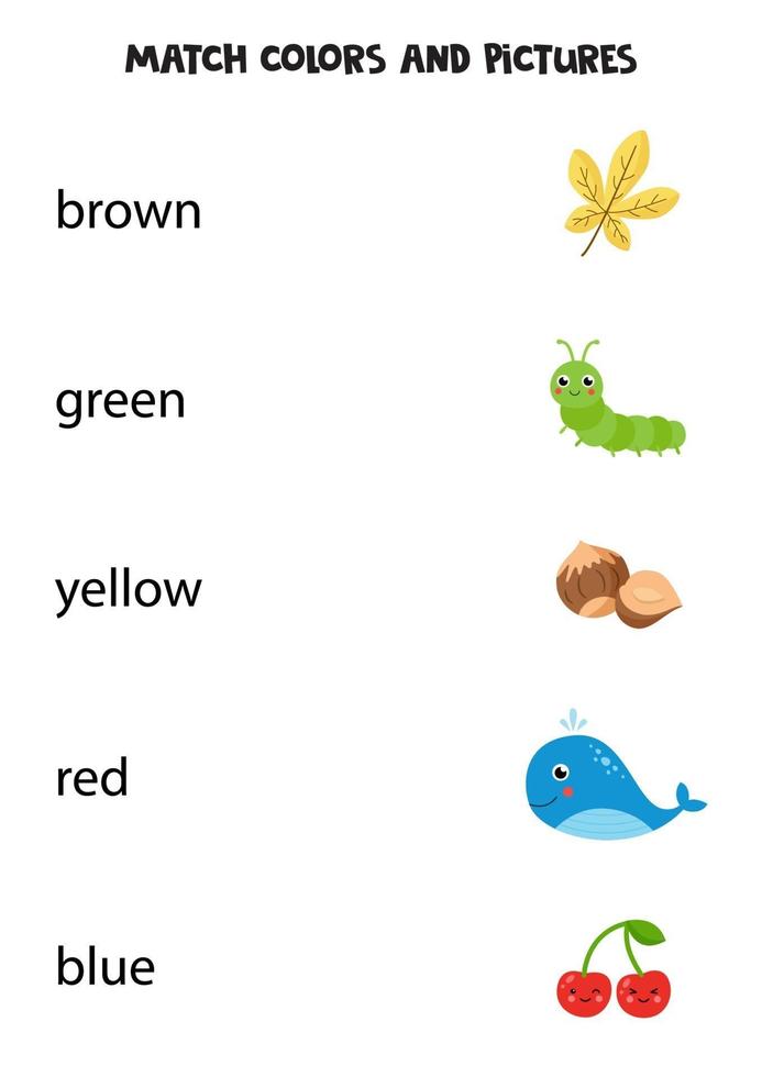 Match colors with objects. Educational game for practicing colors. vector