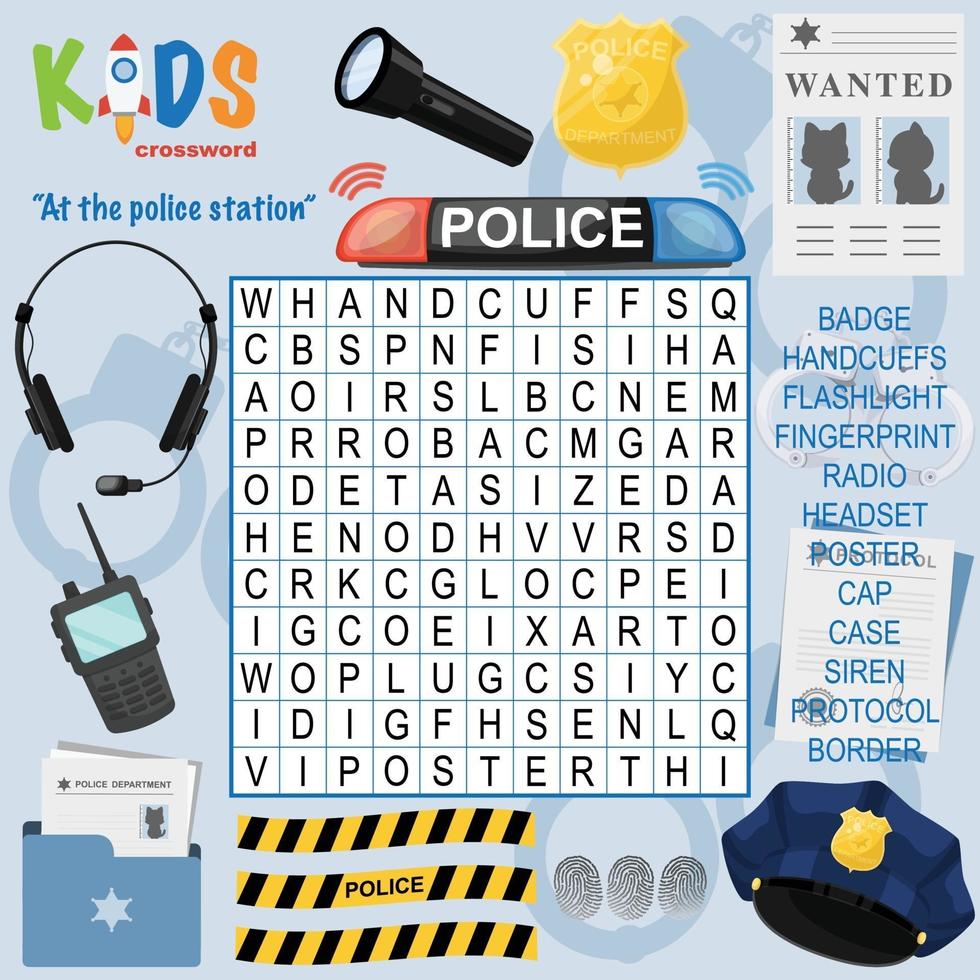 At the police station word search crossword vector