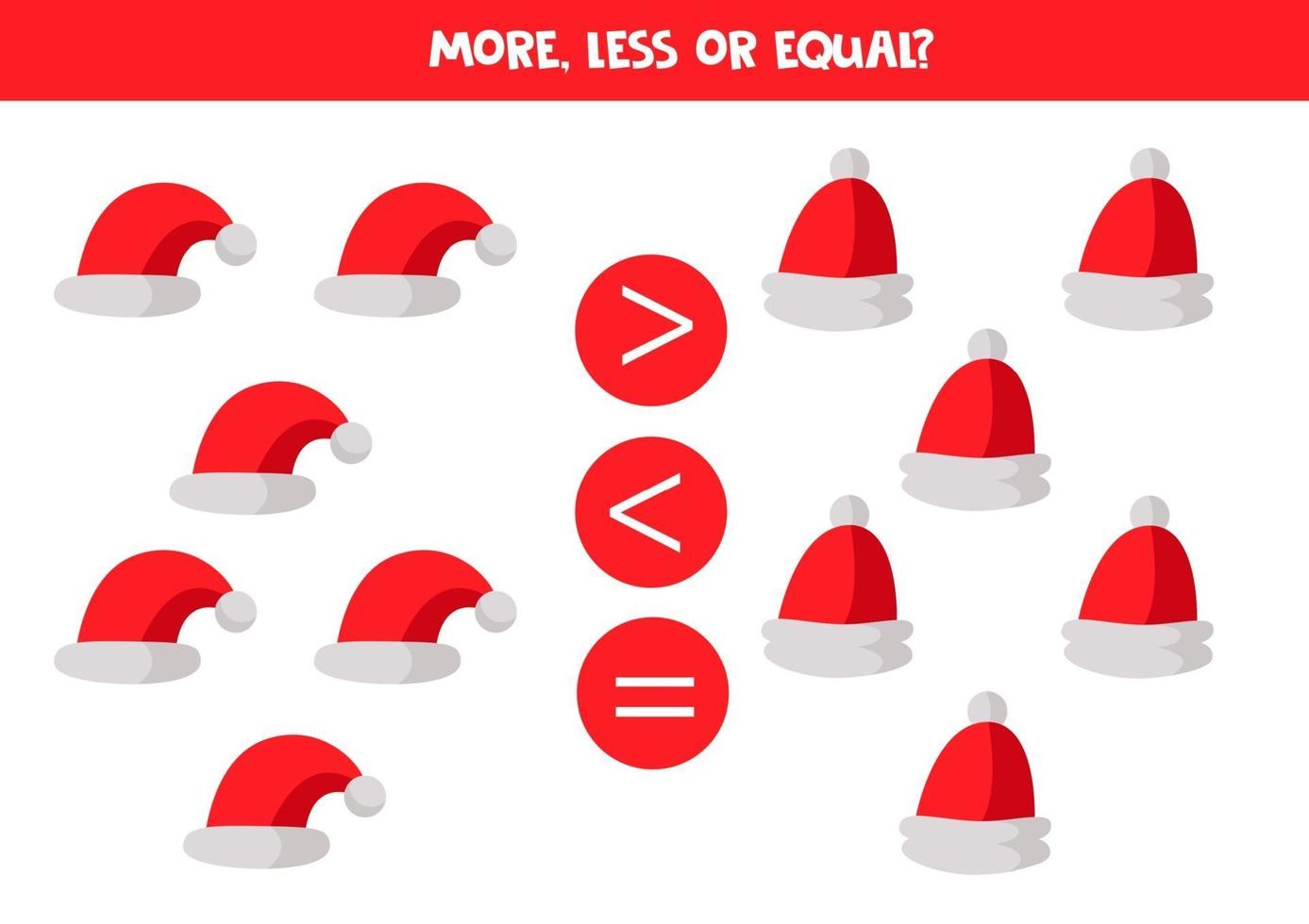 Comparison of numbers with cartoon Santa Claus hats. vector