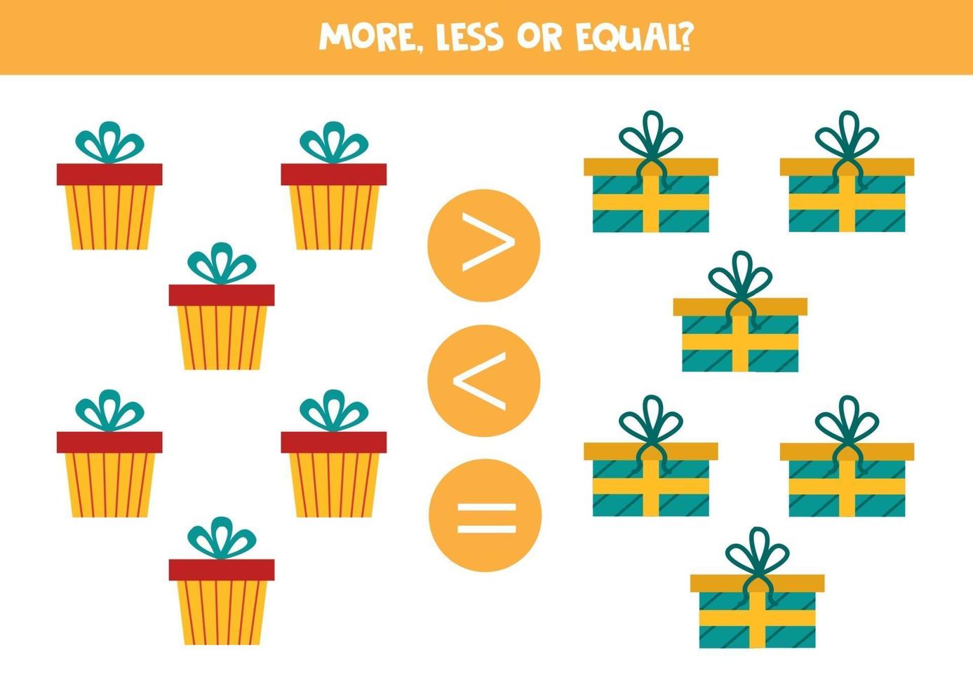 Comparison of numbers with cartoon Christmas present boxes. vector
