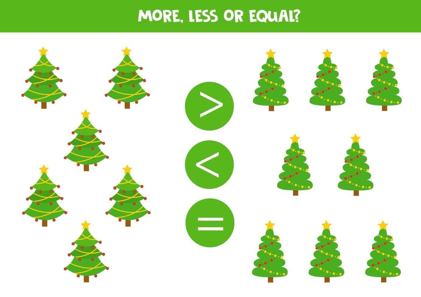 Comparison of numbers with cartoon Christmas tree. vector