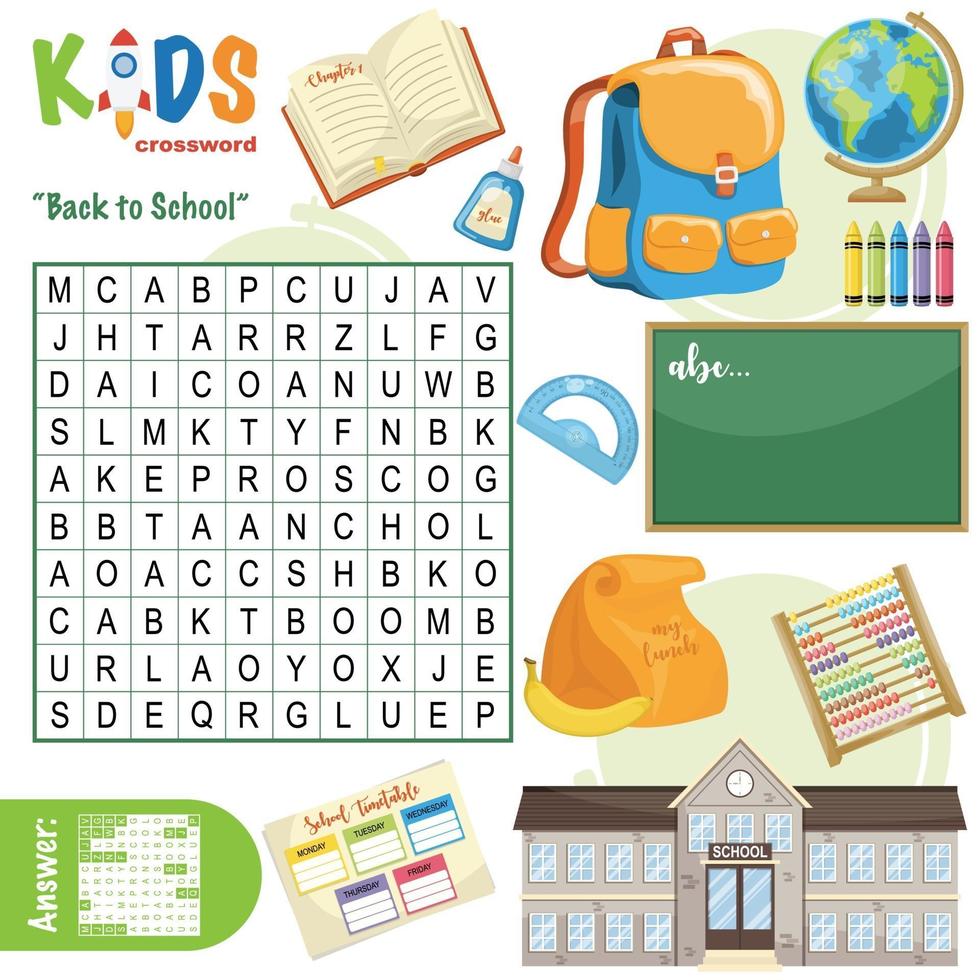 Back to School word search crossword vector