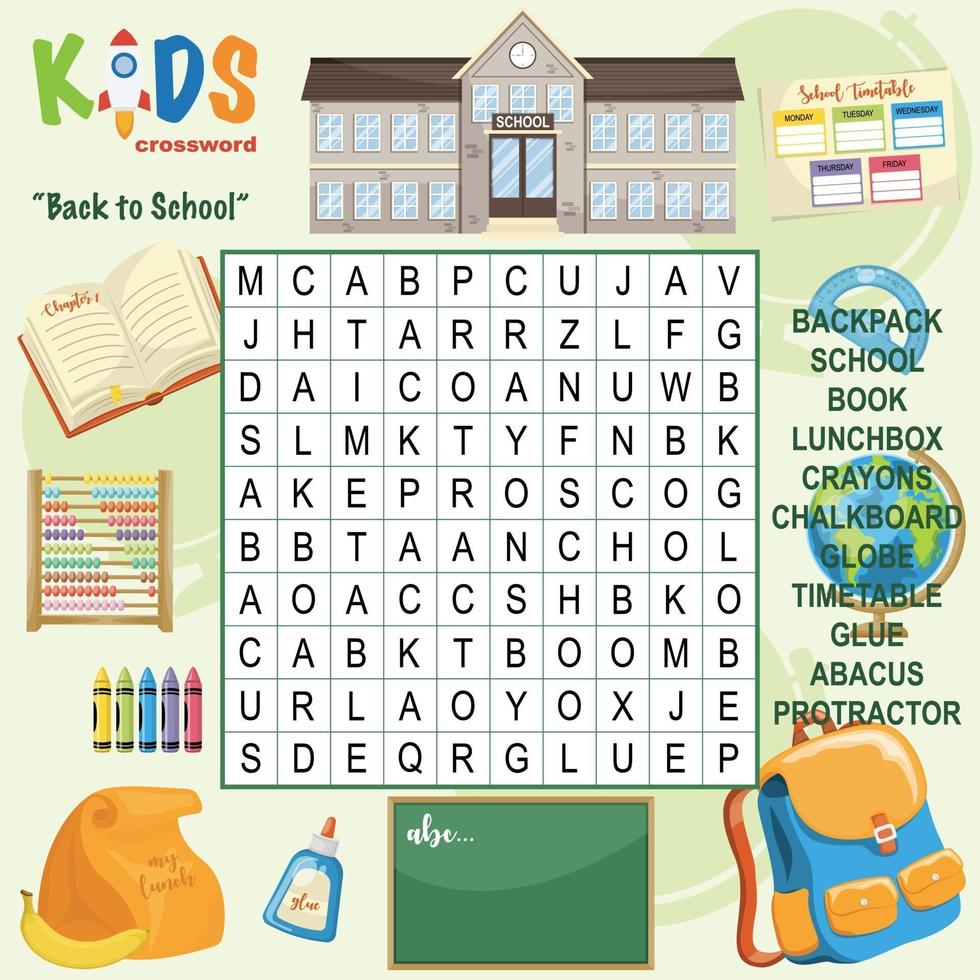 Back to School word search crossword vector