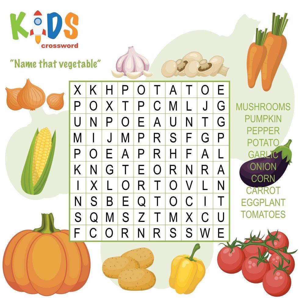 name that vegetable word search crossword vector