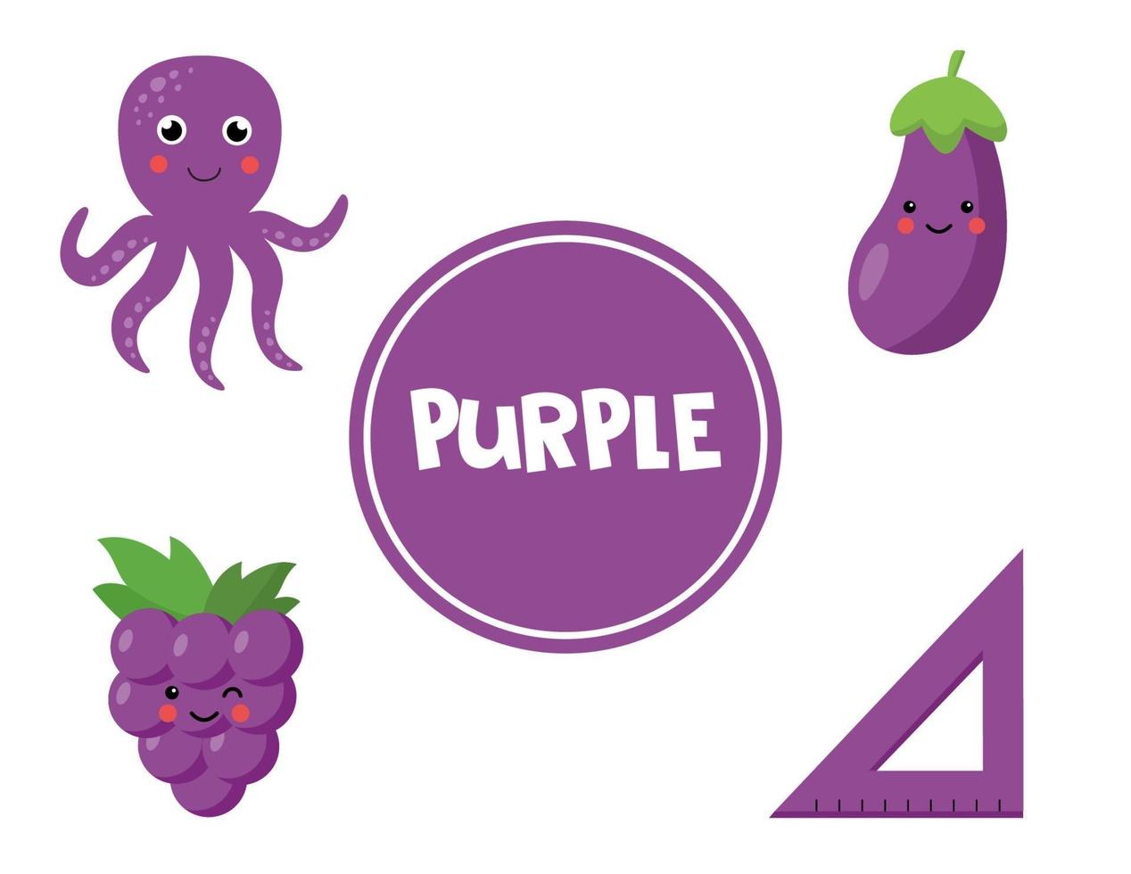 aprendiendo el color morado para niños en edad preescolar. hoja de trabajo educativa. vector