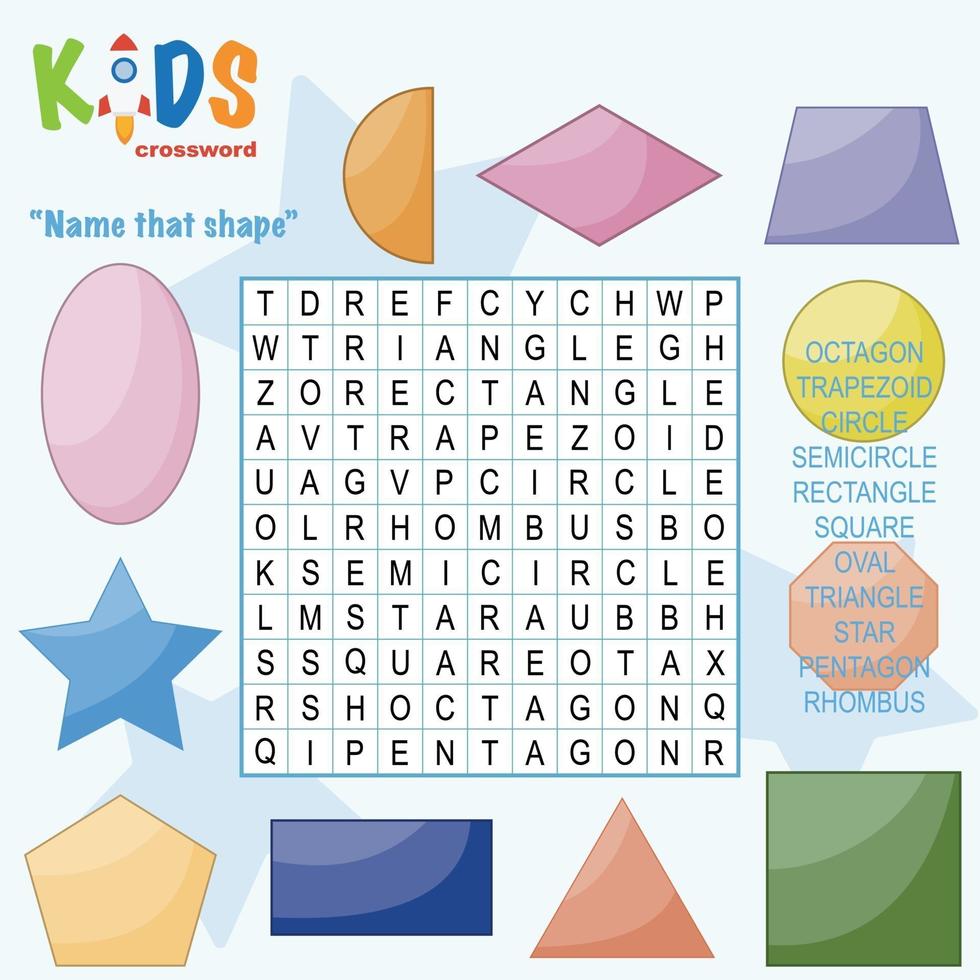 Name that shape word search crossword vector