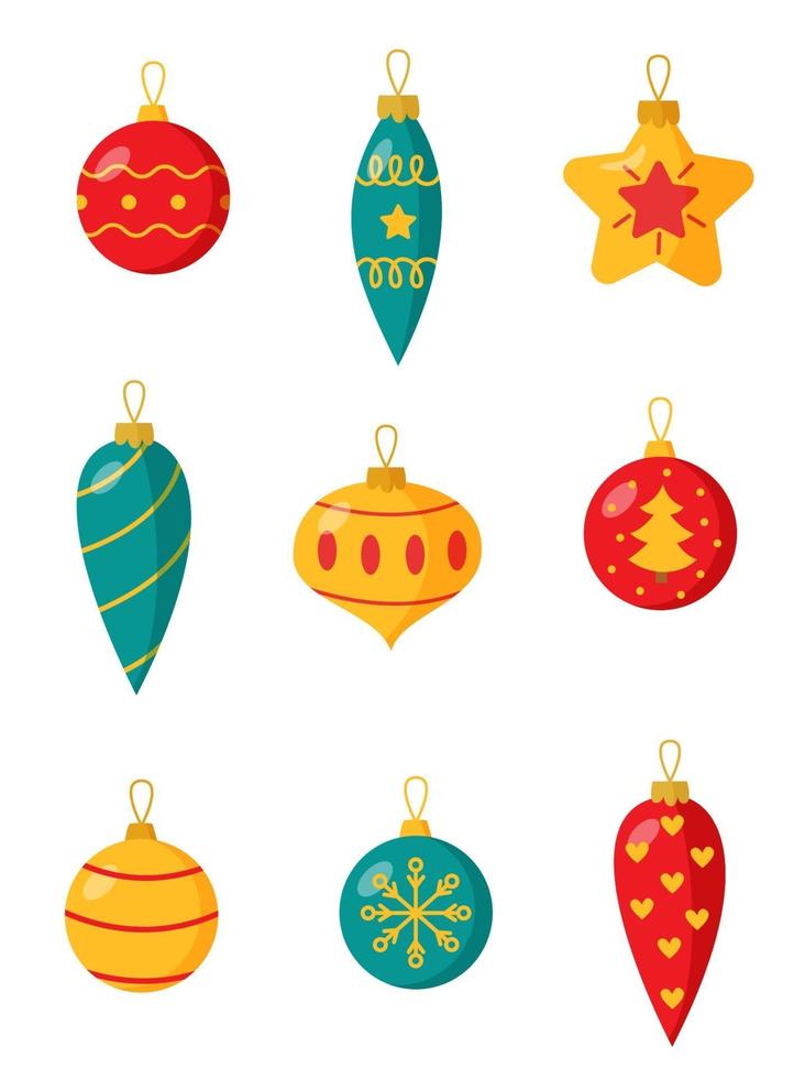 colección de bolas de Navidad de colores sobre fondo blanco. vector